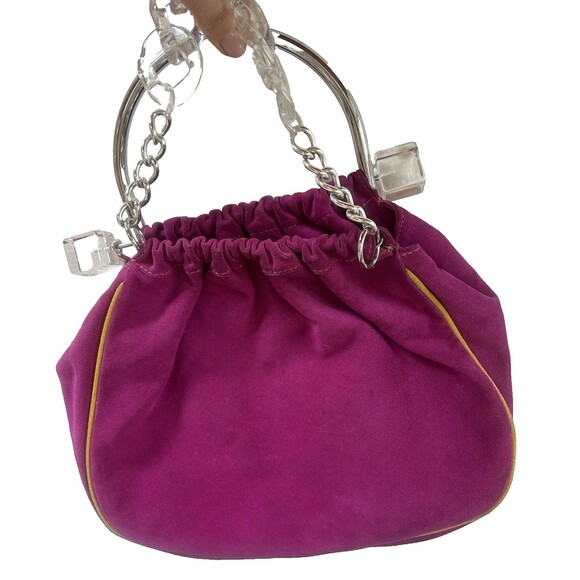 Isabella Lorusso Pink Suede Bag w/yellow Piping Transparent Chain & Cube Accents - Picture 7 of 11